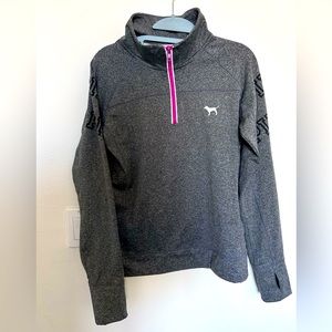 Pink by Victoria's Secret Gray & Purple 1/4 Zip Purple Accents Sz Medium Barbie